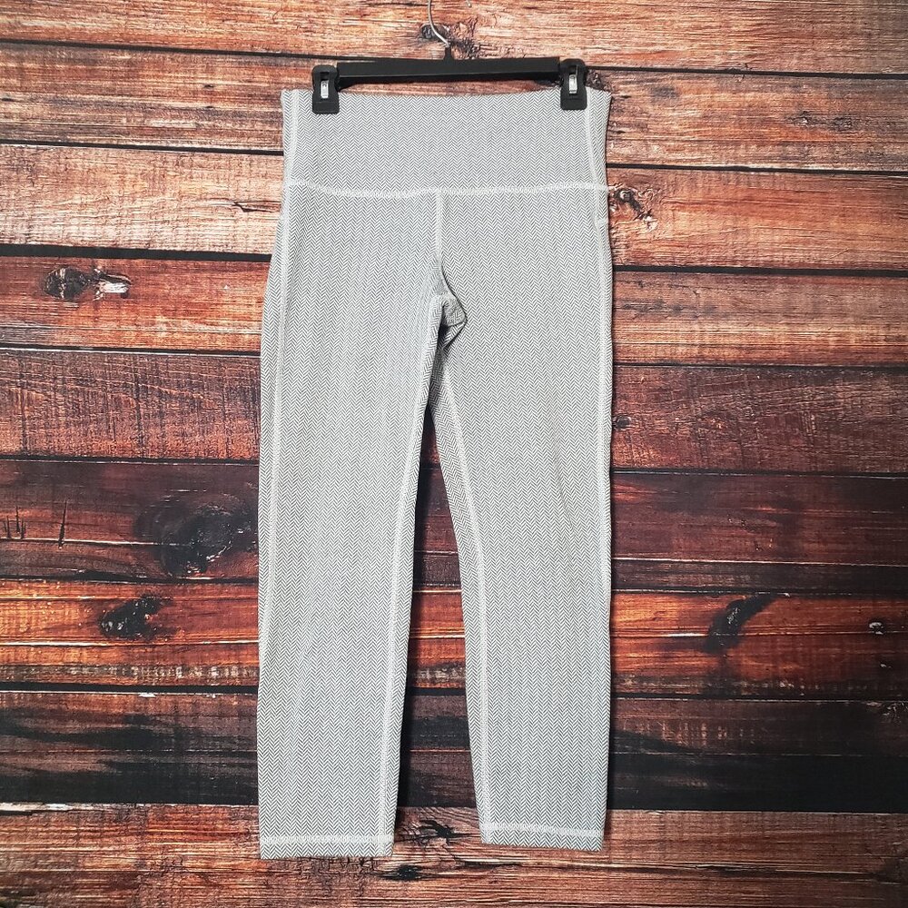 Gap GapFit Medium Ankle Yoga Pants Active Leggings Gray White Herringbone